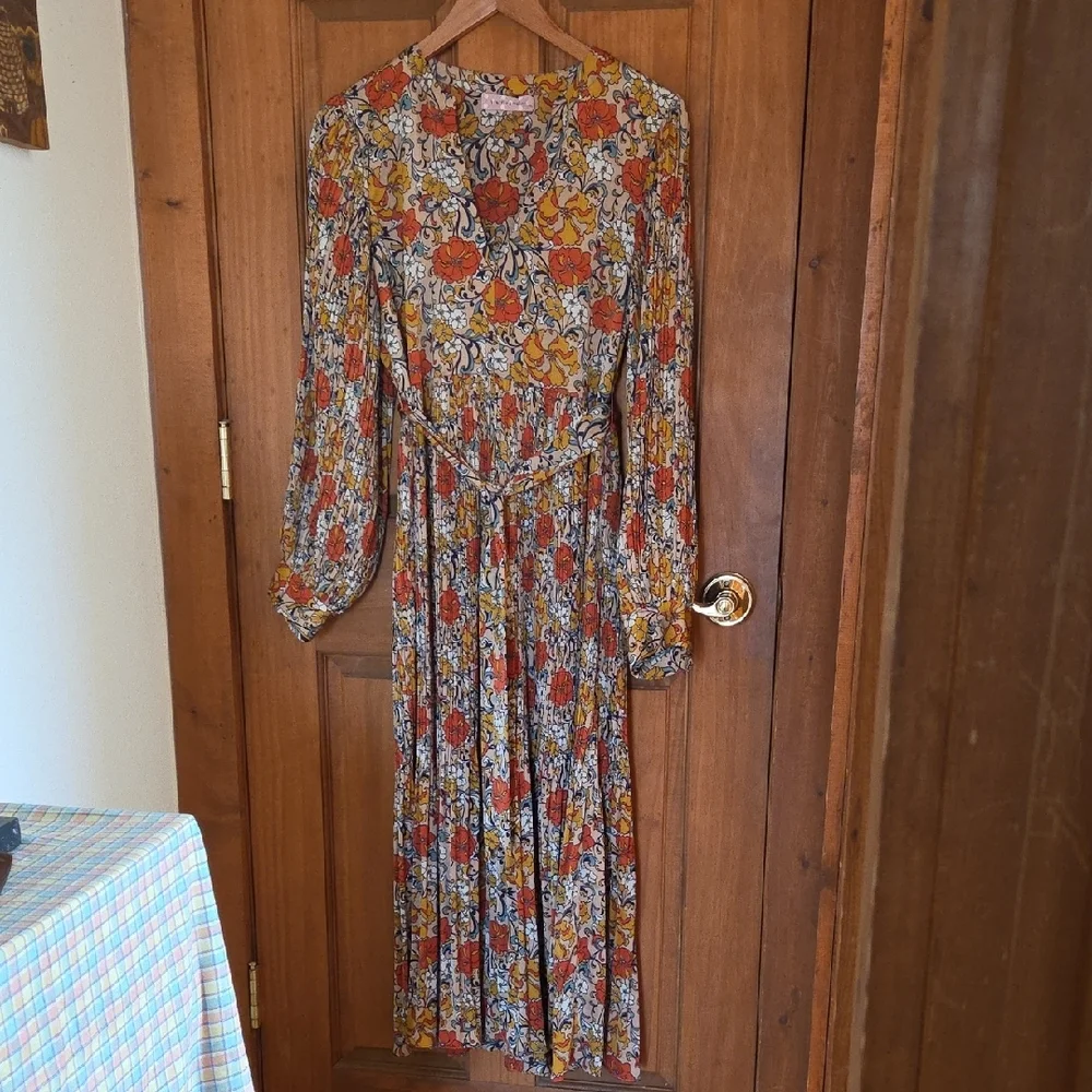 Traffic People Long Sleeve Floral Maxi Dress in Rust, Mustard & Cream - Picture 8 of 10